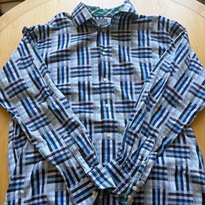 Thomas Dean Blue and White Checkered Casual Shirt